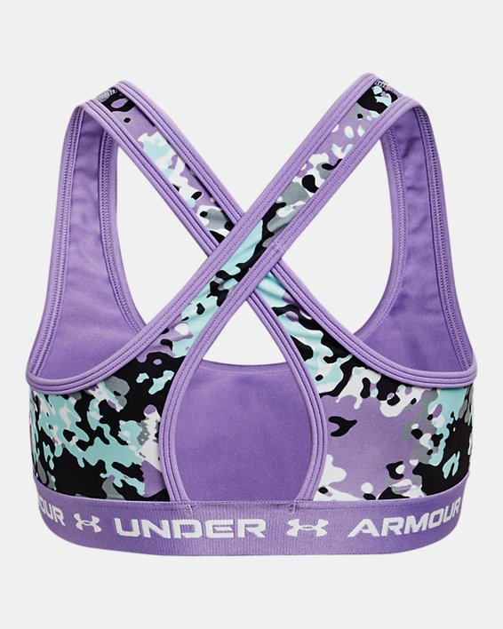 Girls' UA Crossback Printed Sports Bra in Purple image number 1